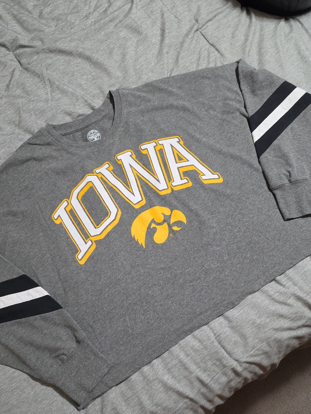 Rivalry Threads Grey Crewneck with Yellow Iowa Script